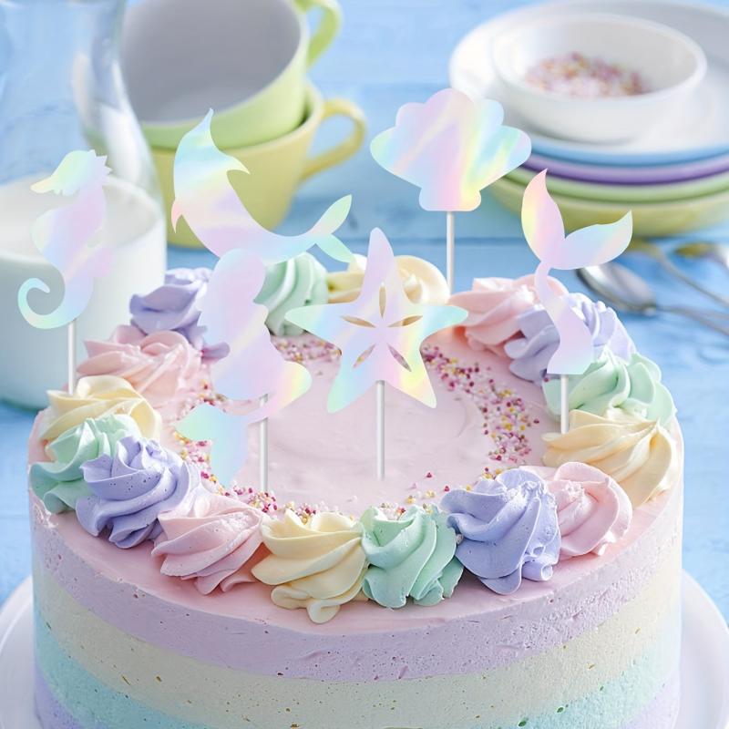 6pcs Mermaid Cake Topper Set Underwater Party Decoration for Weddings Birthdays