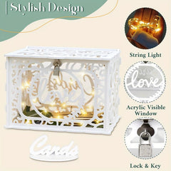 Wedding Card Box with Lock and String Light - Reception Decorations