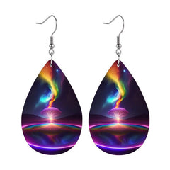 Colorful Aurora Tree Landscape Leather Earrings Lightweight Faux Leather Jewelry