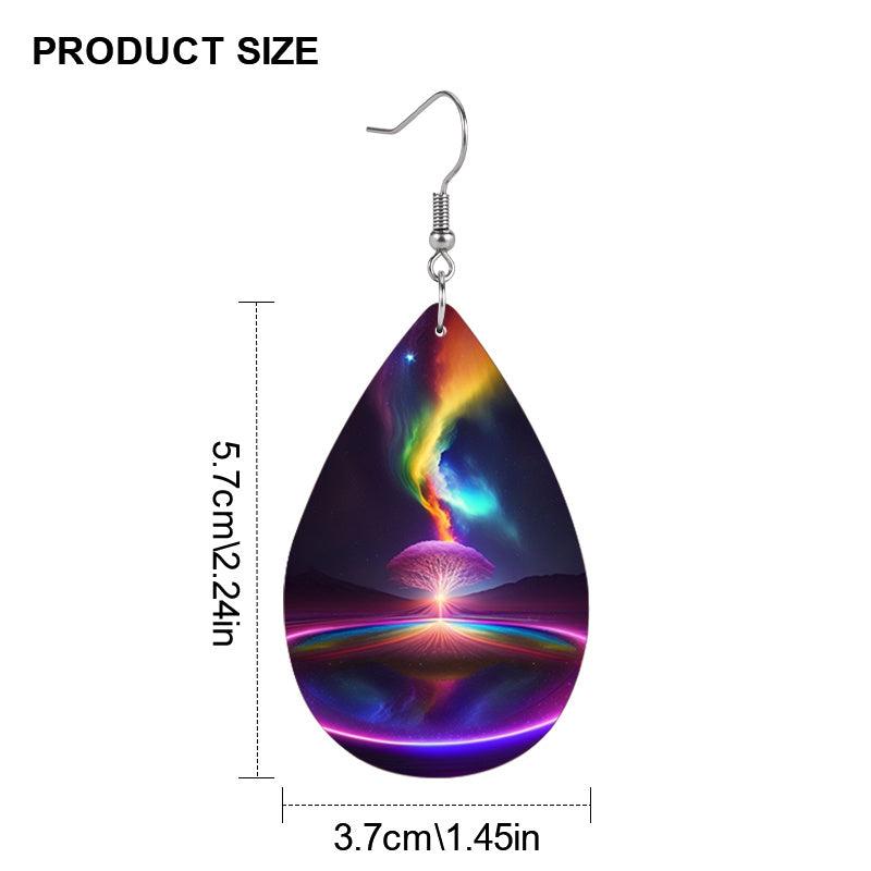 Colorful Aurora Tree Landscape Leather Earrings Lightweight Faux Leather Jewelry