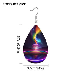 Colorful Aurora Tree Landscape Leather Earrings Lightweight Faux Leather Jewelry