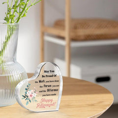 Retirement Gift For Women Acrylic Heart Plate Keepsake Paperweight Inspirational