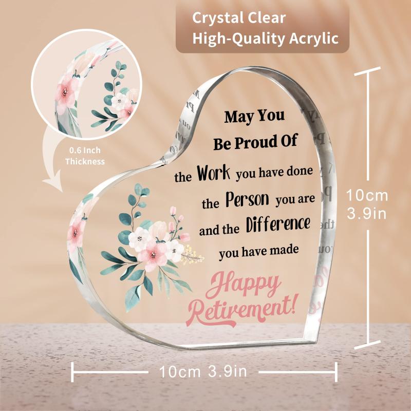 Retirement Gift For Women Acrylic Heart Plate Keepsake Paperweight Inspirational