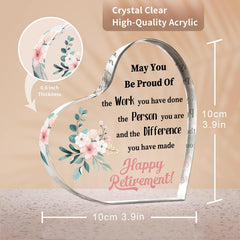 Retirement Gift For Women Acrylic Heart Plate Keepsake Paperweight Inspirational