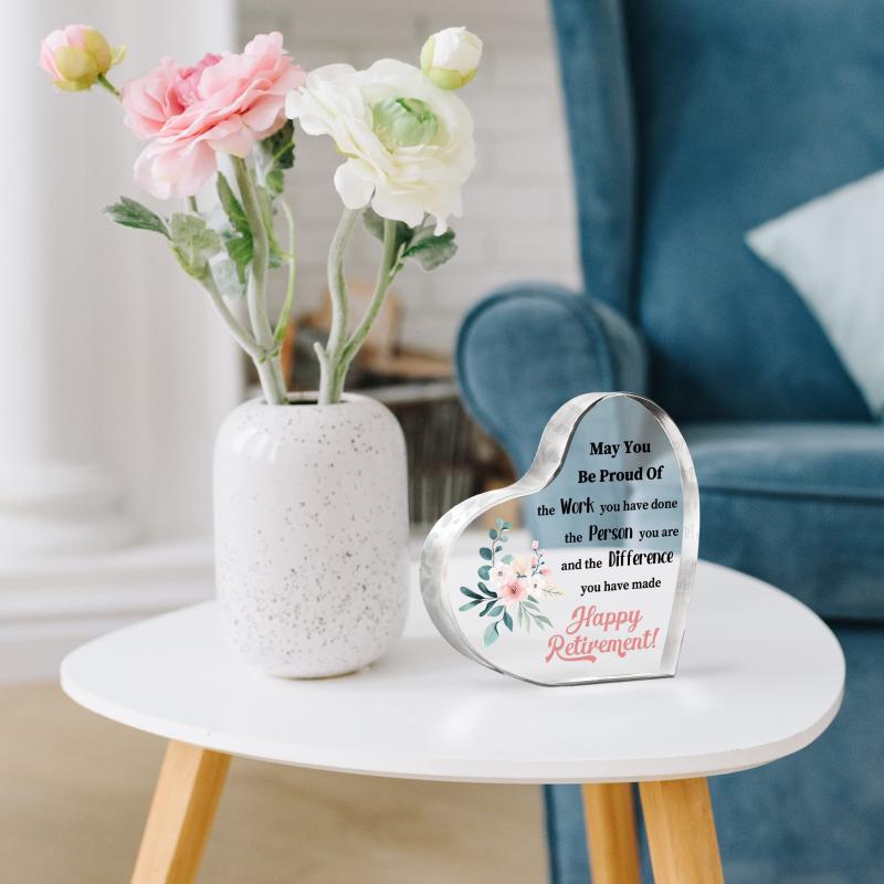 Retirement Gift For Women Acrylic Heart Plate Keepsake Paperweight Inspirational