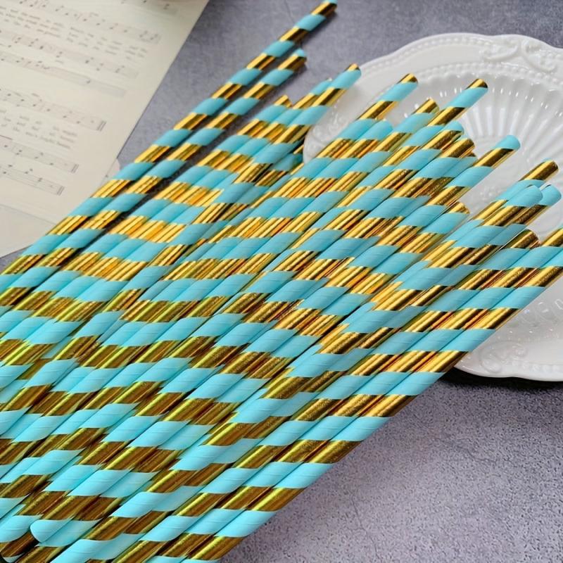 25pcs Striped Paper Straws Pack - Hot Stamping Design