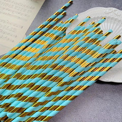 25pcs Striped Paper Straws Pack - Hot Stamping Design