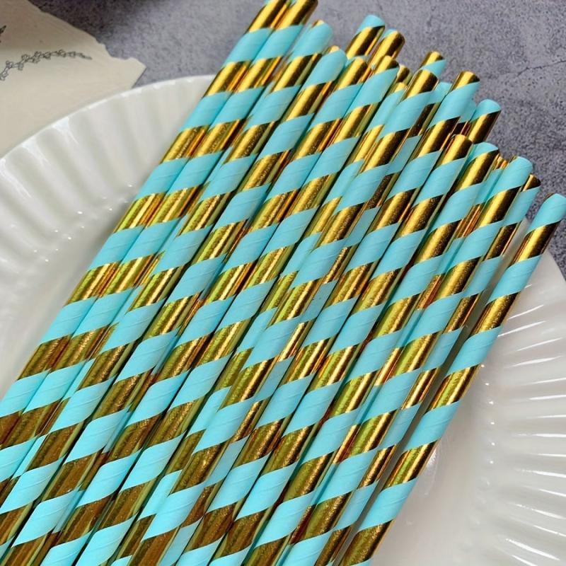 25pcs Striped Paper Straws Pack - Hot Stamping Design