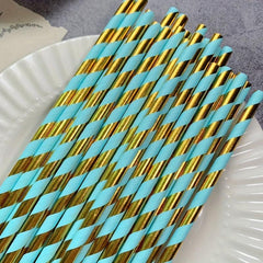 25pcs Striped Paper Straws Pack - Hot Stamping Design