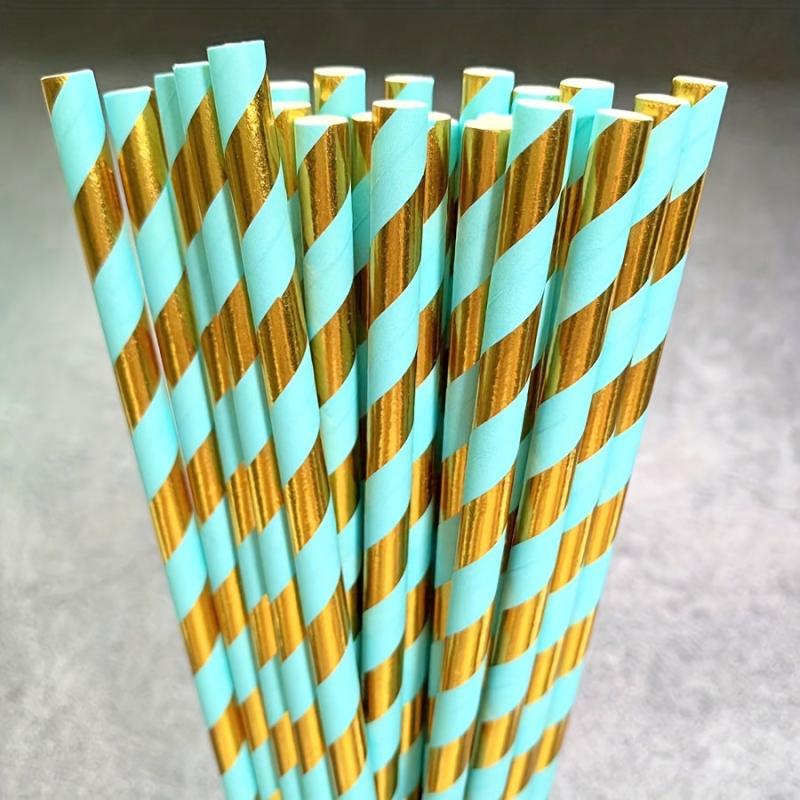 25pcs Striped Paper Straws Pack - Hot Stamping Design