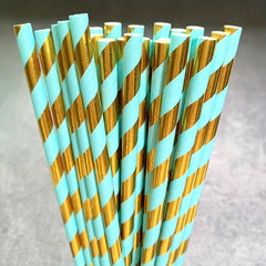 25pcs Striped Paper Straws Pack - Hot Stamping Design