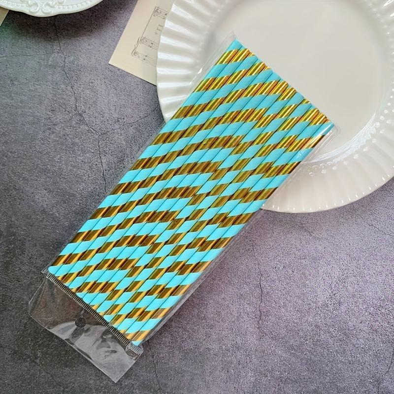 25pcs Striped Paper Straws Pack - Hot Stamping Design