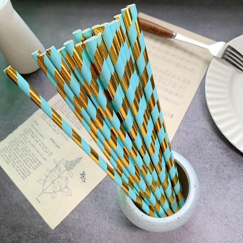 25pcs Striped Paper Straws Pack - Hot Stamping Design