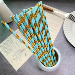 25pcs Striped Paper Straws Pack - Hot Stamping Design