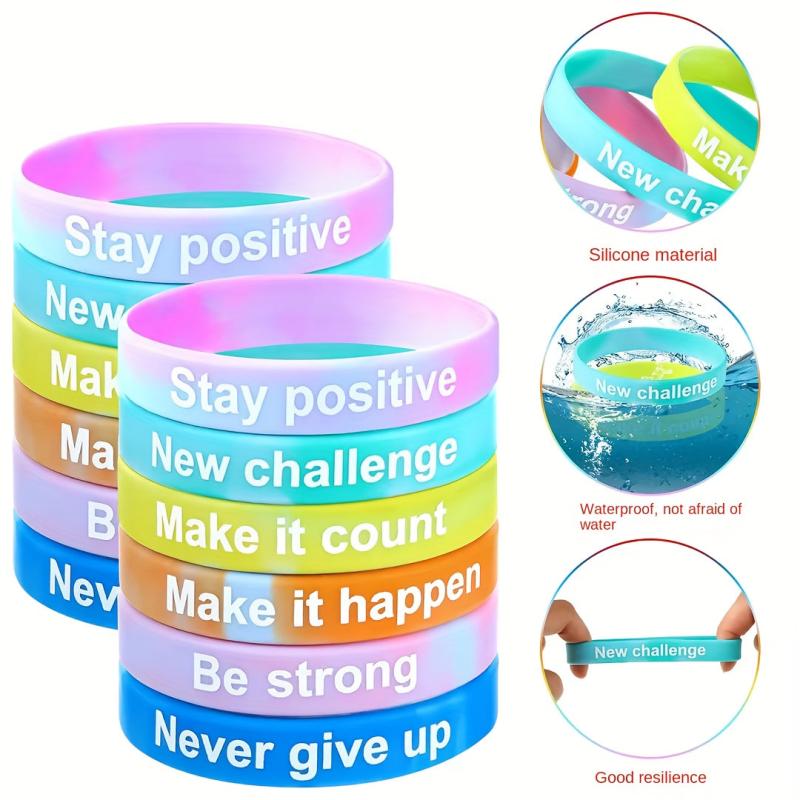 6 Styles Challenge Motivative Silicone Bracelet, Be Strong Quote, Party Favors