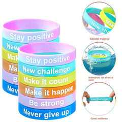 6 Styles Challenge Motivative Silicone Bracelet, Be Strong Quote, Party Favors