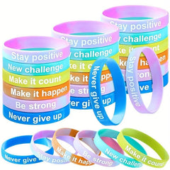 6 Styles Challenge Motivative Silicone Bracelet, Be Strong Quote, Party Favors