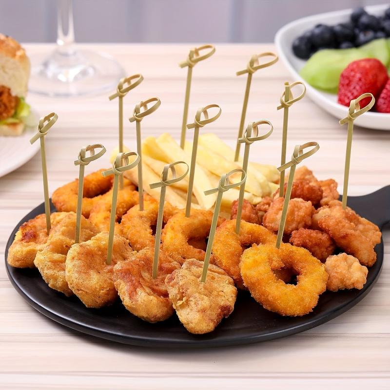 100pcs Bamboo Cocktail Picks with Looped Knot, 11.94cm