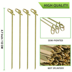 100pcs Bamboo Cocktail Picks with Looped Knot, 11.94cm