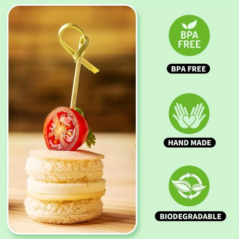100pcs Bamboo Cocktail Picks with Looped Knot, 11.94cm