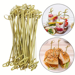 100pcs Bamboo Cocktail Picks with Looped Knot, 11.94cm