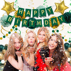 Green Golden Birthday Party Decorations For Boy Girls Men W