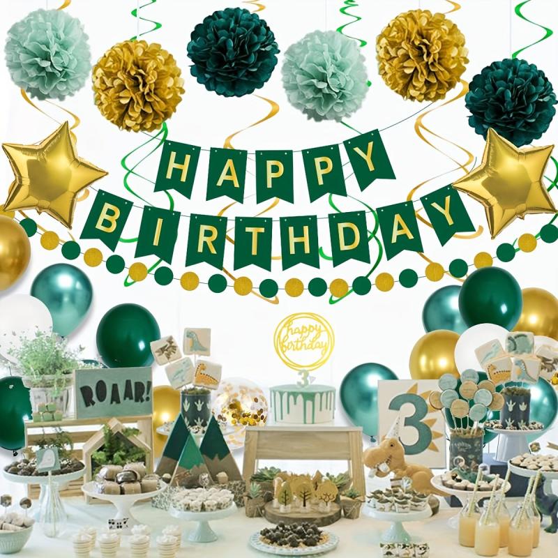 Green Golden Birthday Party Decorations For Boy Girls Men W