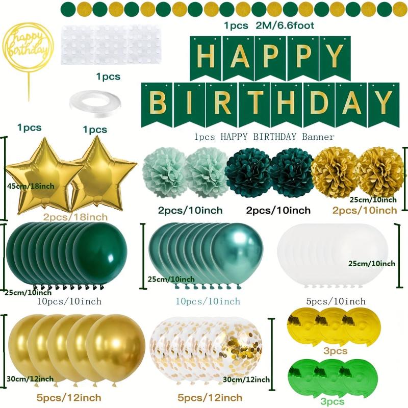 Green Golden Birthday Party Decorations For Boy Girls Men W