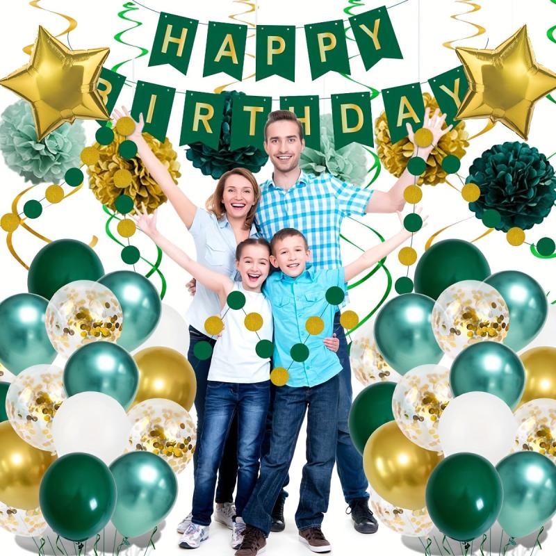 Green Golden Birthday Party Decorations For Boy Girls Men W