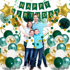 Green Golden Birthday Party Decorations For Boy Girls Men W
