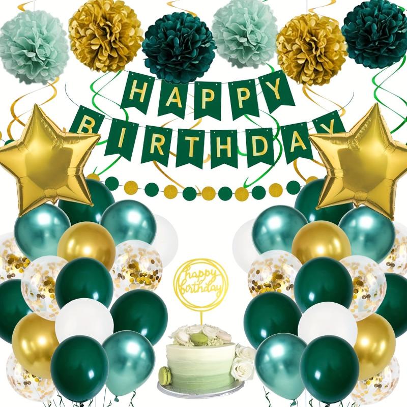 Green Golden Birthday Party Decorations For Boy Girls Men W