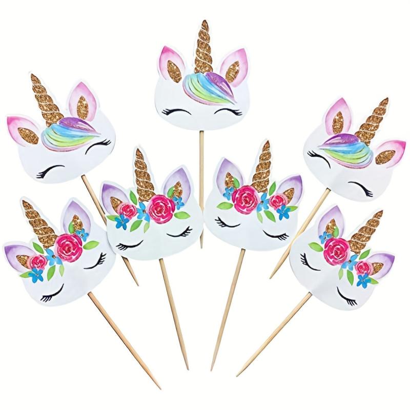 24pcs Unicorn Cupcake Toppers Cake Decorating Party Supplies