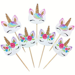 24pcs Unicorn Cupcake Toppers Cake Decorating Party Supplies