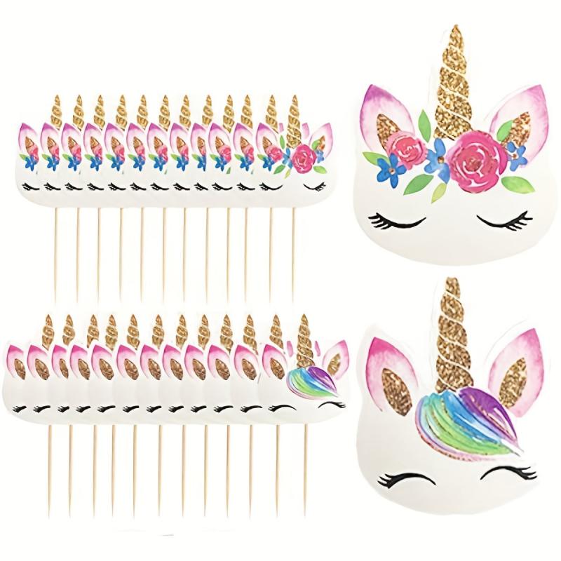 24pcs Unicorn Cupcake Toppers Cake Decorating Party Supplies