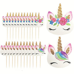 24pcs Unicorn Cupcake Toppers Cake Decorating Party Supplies