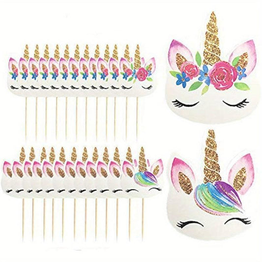 24pcs Unicorn Cupcake Toppers Cake Decorating Party Supplies