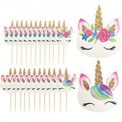 24pcs Unicorn Cupcake Toppers Cake Decorating Party Supplies