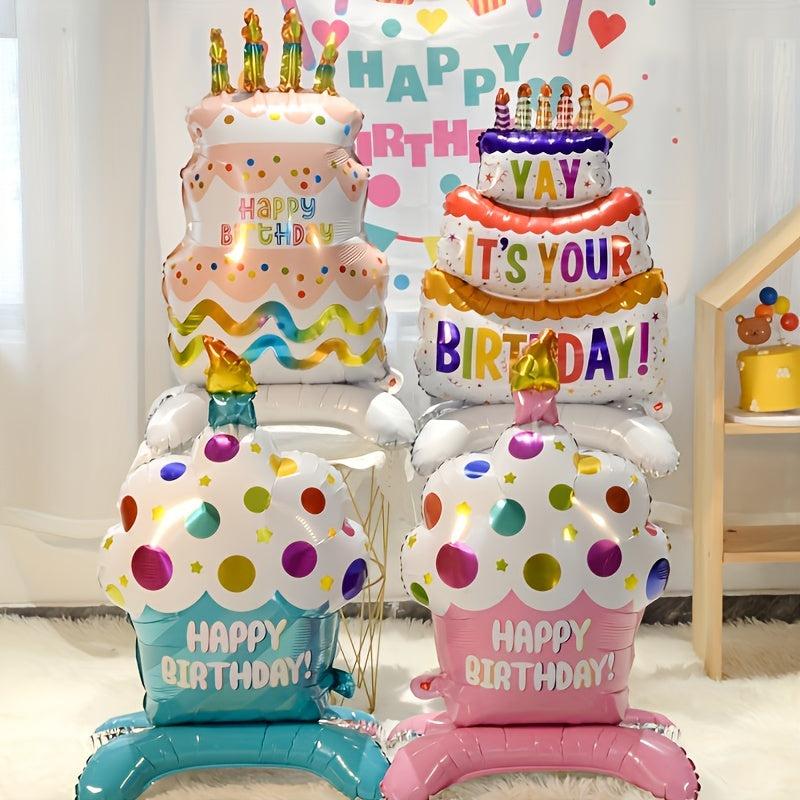 Standing Base Balloon Birthday Cake Aluminum Film Balloon