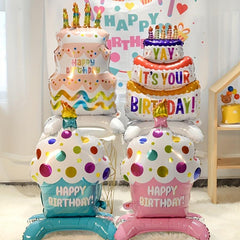 Standing Base Balloon Birthday Cake Aluminum Film Balloon