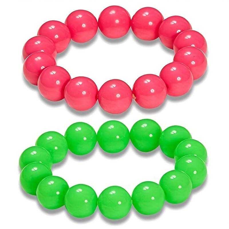Neon Plastic Beads Necklace Bracelets 80s Fancy Dress Disco Hen Night Party