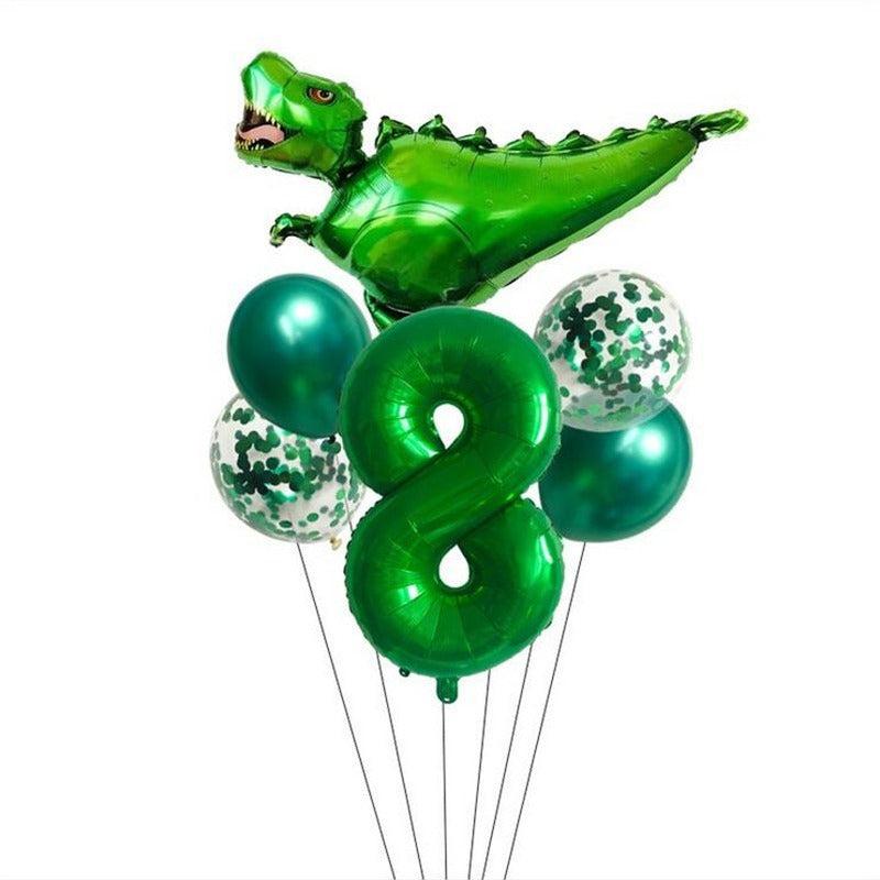 7pcs Dinosaur Numeral Balloons Foil Balloons Green Dinosaur Number Bal