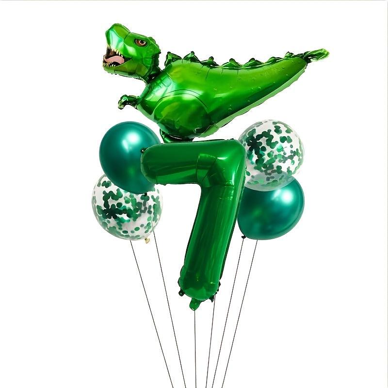 7pcs Dinosaur Numeral Balloons Foil Balloons Green Dinosaur Number Bal