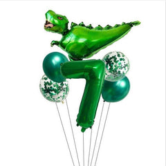 7pcs Dinosaur Numeral Balloons Foil Balloons Green Dinosaur Number Bal