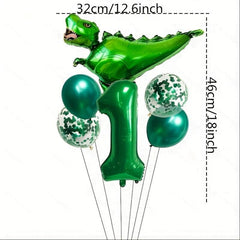 7pcs Dinosaur Numeral Balloons Foil Balloons Green Dinosaur Number Bal