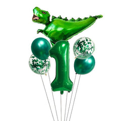 7pcs Dinosaur Numeral Balloons Foil Balloons Green Dinosaur Number Bal