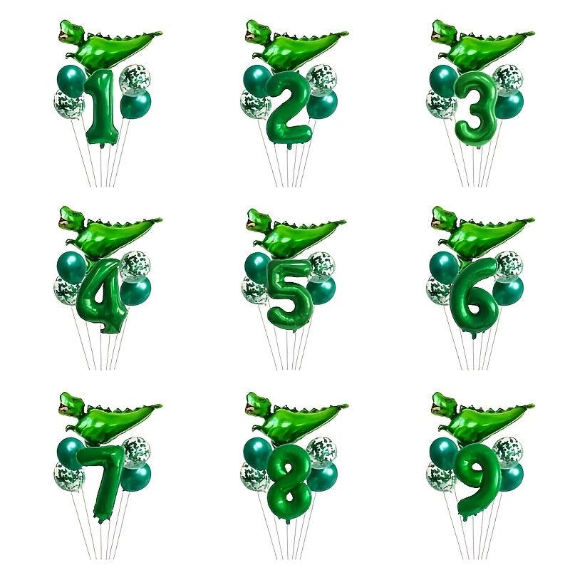 7pcs Dinosaur Numeral Balloons Foil Balloons Green Dinosaur Number Bal