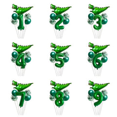 7pcs Dinosaur Numeral Balloons Foil Balloons Green Dinosaur Number Bal