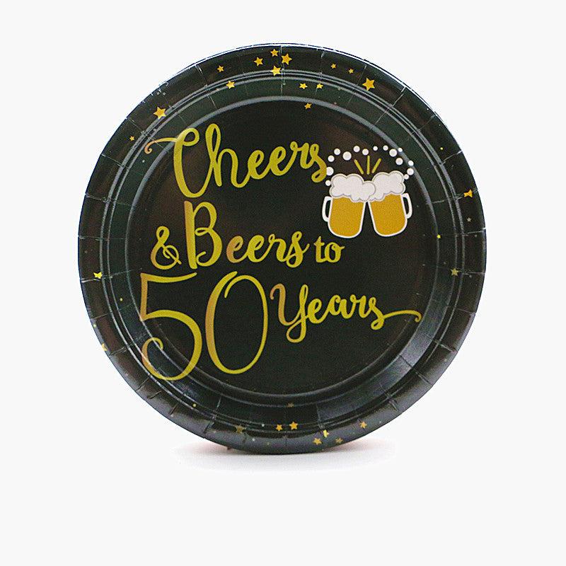 Golden Happy Birthday Tableware Set Cheers To 18 40 50 60 Theme Party Supp