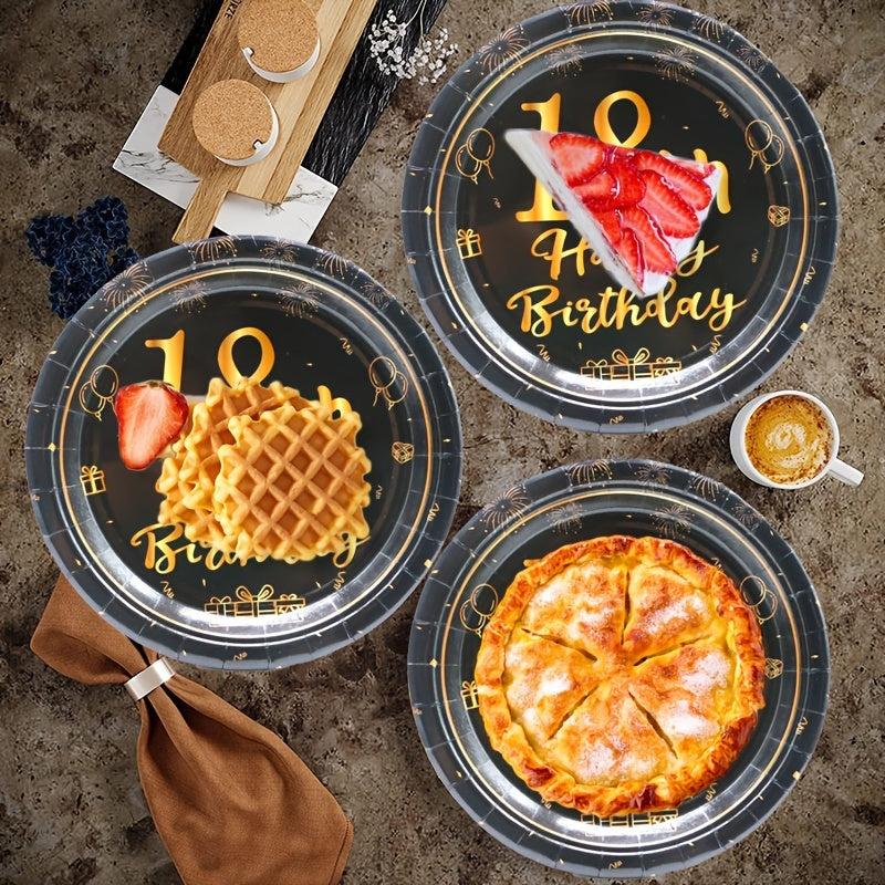 Golden Happy Birthday Tableware Set Cheers To 18 40 50 60 Theme Party Supp