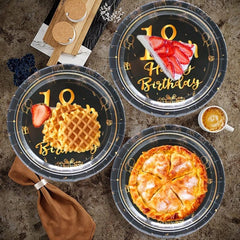 Golden Happy Birthday Tableware Set Cheers To 18 40 50 60 Theme Party Supp